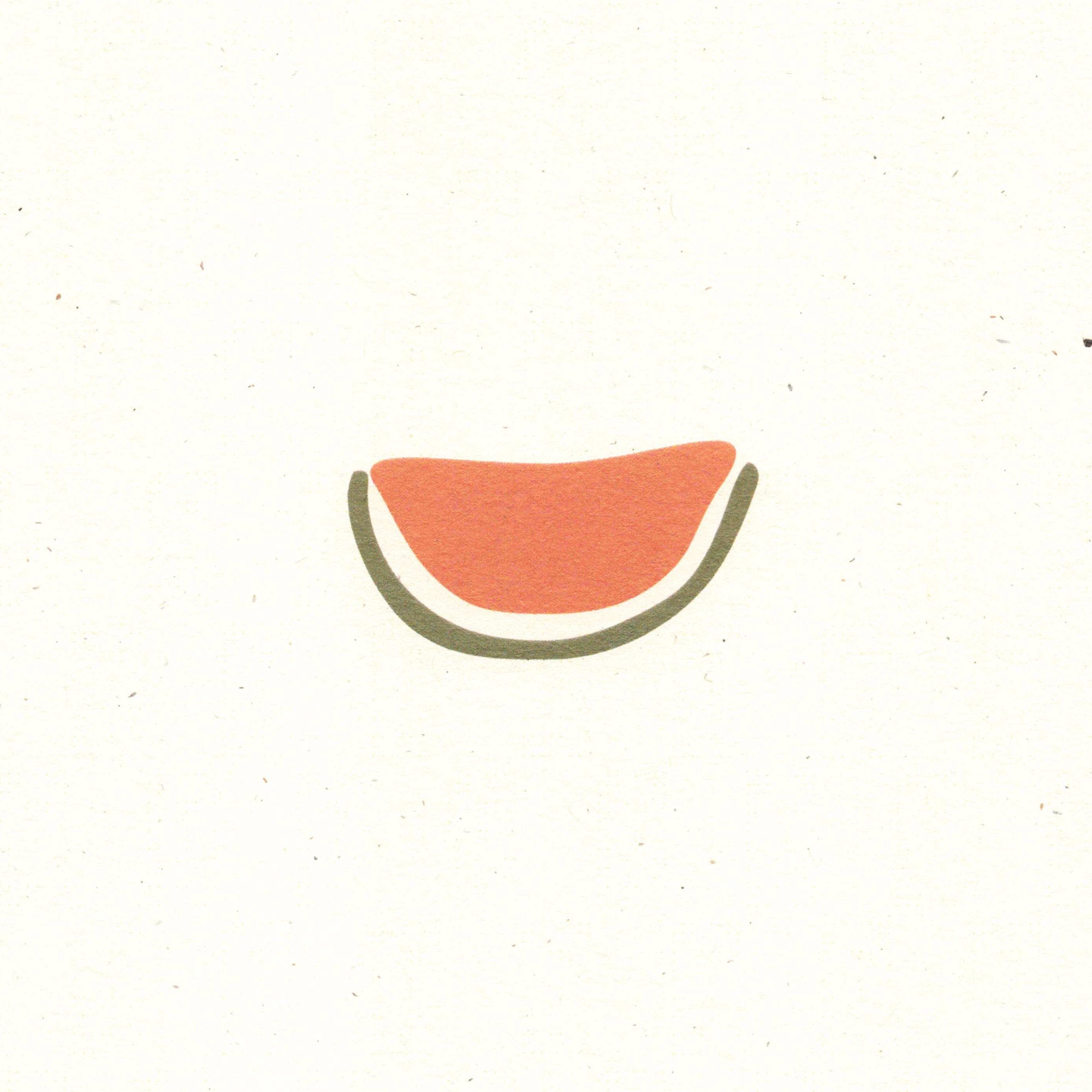 A close-up view of the watermelon design, printed on recycled, natural paper, with flecks visible in the paper surface.